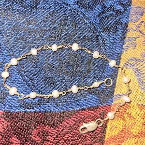 925 Yellow gold and white gold wire connect fresh water Anklet. Photos